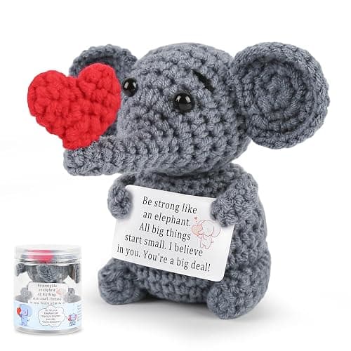 Kovtesiu Positive Crochet Elephant Inspirational Christmas Birthday Gifts for Women Men Emotional Support Stocking Stuffers White Elephant Gifts Cute Decor for Mom Dad Daughter Sister Friend (Common) - Image 1