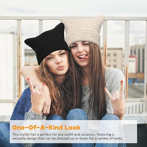 Women Beanie Warm Winter Hats, Soft Knit Lazy Beanie for Women, Women Cat Beanie，Women Fox hat, Slouchy Beanies for Women thumbnail 3