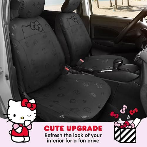 Hello Kitty Car Seat Covers - Cute Front Seat Covers, PU Leather Seat Covers for Cars, SUV, Van, Trucks, Hello Kitty Car Accessories 2pc Black - Black thumbnail 4