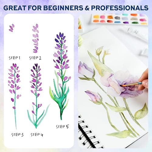 Finenolo 50 Colors Watercolor Paint Set with 8 Brushes (Water Brush + Detail Brushes), Mixing Palettes & Complete Accessories, Perfect for Beginners,Great for Outdoor Sketching, Painting Creation, Holiday Gifts thumbnail 6