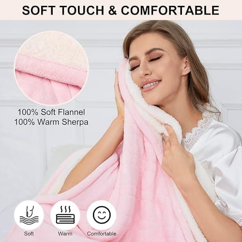 YANYEA Electric Heated Throw Blanket Sherpa 50"x60" Pink Machine Washable 6 Heat Settings 4 Hours Auto Off Overheat Protection for Home Office Use thumbnail 2