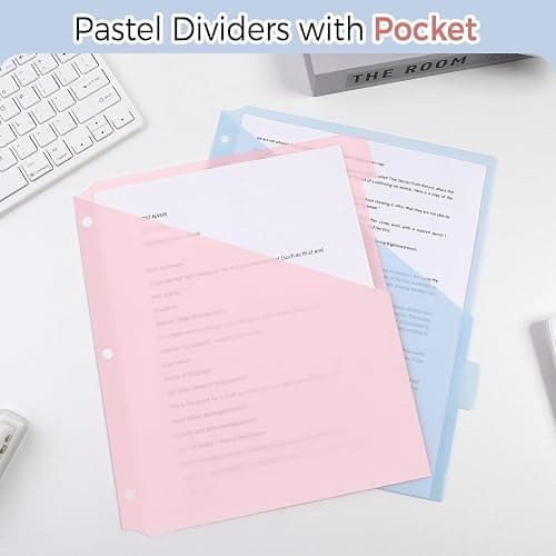 SKYDUE Pastel Binder Dividers with Pockets – 8-Tab Durable Plastic Dividers for 3-Ring Binder, Single Pocket File Organizers with Matching Label Stickers thumbnail 3
