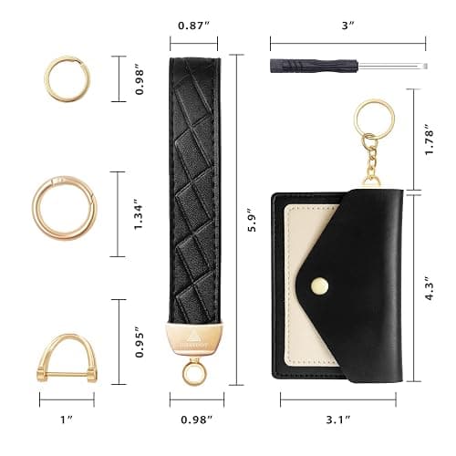 OHKYOOT Leather Wristlet Keychain,Wrist Keychain Car Key Chain with 3 Key Rings,D Ring and Slim Wallet thumbnail 6