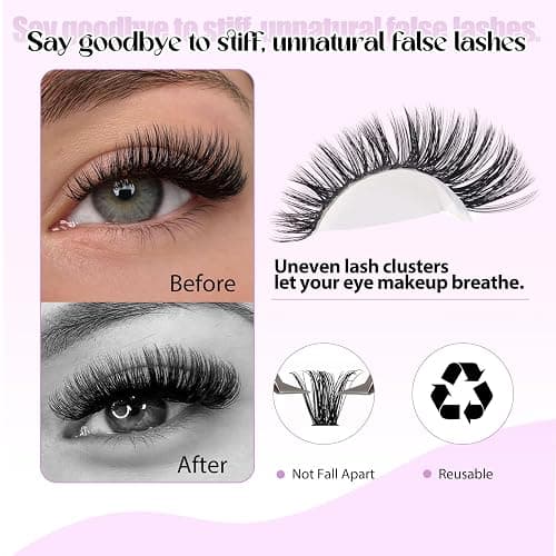 WENDY LASHES Clusters Kit 40D+60D+60D+80D+80D+100D 1680pcs Wispy Eyelash Clusters 10-18mm Natural DIY Lash Extension Kit D Curl for Beginners thumbnail 4