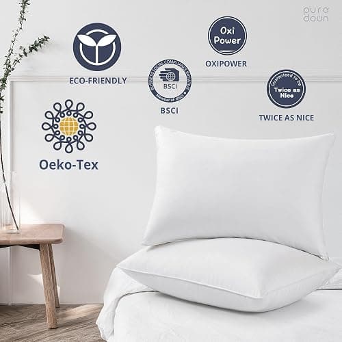 puredown® Goose Feathers and Down White Pillows with 100% Soft Cotton Cover, Bed Sleeping Hotel Collection Pillows Set of 2 King Size thumbnail 5