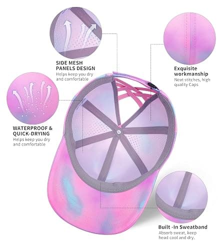 New Updated Little Girls Criss Cross Ponytail Hat Reflective Baseball Cap Waterproof Quick Dry Sports Hats for Kids Age 3-8 thumbnail 6