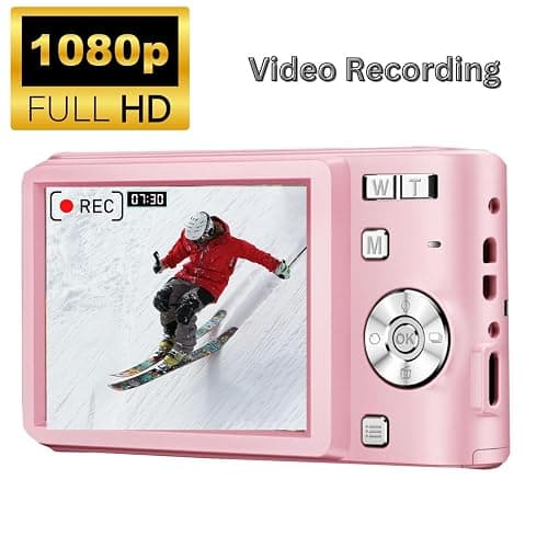 Compact Digital Camera 50MP 16X Zoom HD 1080P - Point and Shoot Digital Camera 32GB & Two Batteries - Kids Camera for Boys Girls Toddler Kids Students Beginners - Birthday (Pink) thumbnail 3