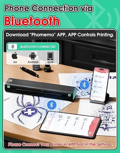 Phomemo Tattoo Stencil Printer, M08F Bluetooth Thermal Tattoo Printer with 10pcs Transfer Paper, Compatible with Phone/Tablet/PC, Tattoo Supplies for Tattoo Artist & Beginner, Black & Green thumbnail 3