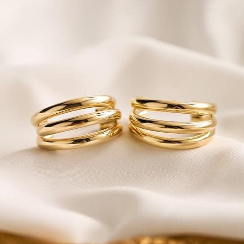 SWEETV Chunky Hoop Earrings for Women, 925 Sterling Silver Post Triple Open Hoops, Diameter 15/20/30MM thumbnail 5