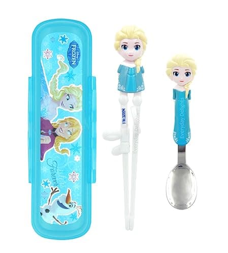Frozen Queen Elsa Kids Children Spoon Training Chopsticks Flatware Utensil Cutlery Dinnerware Tableware Set with Case, 3 pieces - Image 1