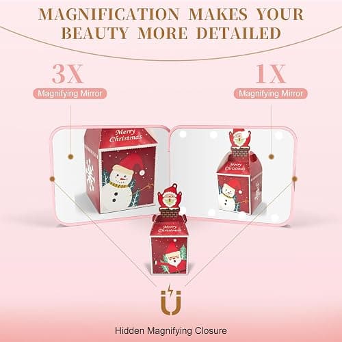 Kakuje Compact Mirror, 1X/3X Magnification LED Pocket Mirror with Nternal BIattery, Mini Mirror for Purse, Pocket,Travel and Present (Pink) thumbnail 5