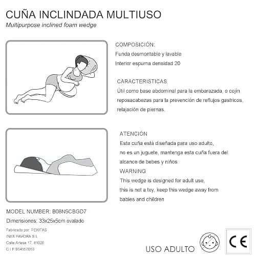 PEKITAS - Cojín Antireflujo Almohada Abdominal Inclinada Cuña 33 x 25 cm Embarazo, Color Blanco thumbnail 6