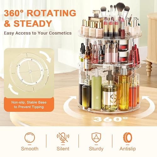 Auxmir Schminktisch Organizer mit 9 Einstellbaren Stufen, Make Up Organizer 360° Drehbar, Extra Größer Kosmetik Skincare Organize, Schmink Aufbewahrung für Schlafzimmer Badezimmer als Geschenk thumbnail 3