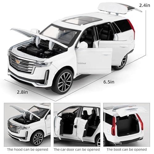 LOVEPOSELY 1:32 Scale Car Model Compatible for Collectible Escalade SUV Diecast Toy Vehicle, Zinc Alloy Pull Back Toy Car with Sound and Light for Adult Boys Girls 3 4 5 6 7 8 (White) thumbnail 3