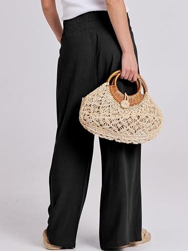 ANRABESS Women Linen Palazzo Wide Leg Pants with Pockets | Smocked High Waist，Comfort Casual Flowy Pants，Lounge Everyday Wear，Summer Boho Cute，2026 Beach Travel Vacation Outfits thumbnail 6