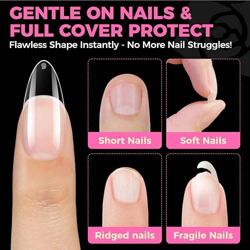 UNA GELLA Almond Gel Nail Tips, 504PCS Pre Etched Clear Fake Nails Tips Medium Almond Shape - 12 Sizes Full Cover Soft Acrylic Press On Nail Extensions No C Curve Gift for Diy at Home thumbnail 7