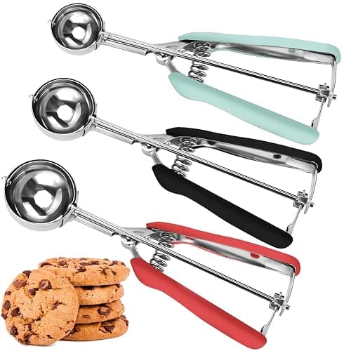 JUNADAEL J Cookie Scoop Set, Cookie Scoops for Baking Set of 3, Cookie Dough Scoop, 1 Tablespoon/ 2 Tablespoon/ 3 Tablespoon, Red/Black/Mint Handle, For Cookie Cupcake Muffin Ice Cream Truffles - Image 1