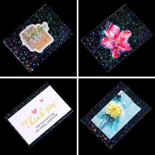 YBEATY 200 Pcs Laser Flashing Holographic Photo Card Sleeves Love Heart-Shape Transparent Waterproof Trading Card Protective Cover for Photo Card(Starry Sky Style) thumbnail 5