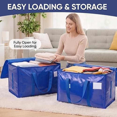 TICONN 6 Pack Extra Large Moving Bags Heavy Duty with Zippers & Carrying Handles, Durable Storage Bags Moving Boxes for Closet Organizers and Storage (6 Pack, Blue) thumbnail 5