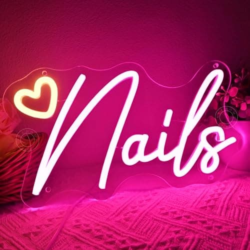 SYLHOME Led Neon Light Sign Nails With Heart Nail Studio Beauty Salon Business Makeup Room Wall Sign Decor Birthday Party Backdrop 11.81" X 6.7" USB thumbnail 2