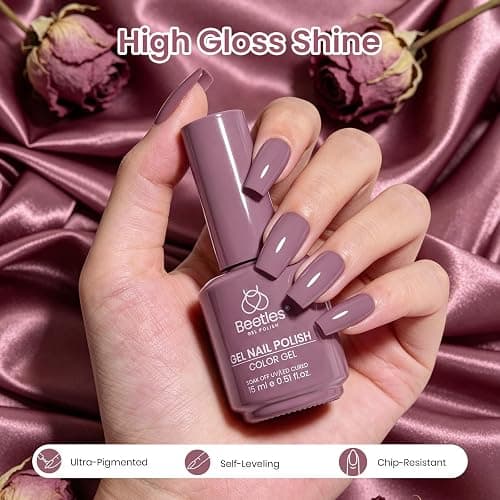 Beetles Purple Gel Nail Polish, 15ml Dark Purple Color Gel, Nude Mauve | Nude Rose Mauve Pink Purple, Elegant Polish for Daily Wear Salon DIY Manicure Glossy Solid Color Soak Off UV LED Nail Art thumbnail 7