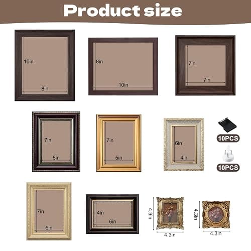 10 Pack Vintage Picture Frames for Wall or Tabletop Display Ornate Vintage Picture Frames Vintage Wall Art for Gallery Bedroom Living Room Antique Photo Frame for Wall Décor(Classic) thumbnail 3