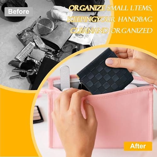2 PCS Small Makeup Bag for Women, Small Pouches for Purse,Mini Checkered Cosmetic Bag Waterproof Pouch for Travel Storage bag, for Cosmetics Headphones Jewelry Cosmetic Lipstick Coins (Black, Beige) thumbnail 8