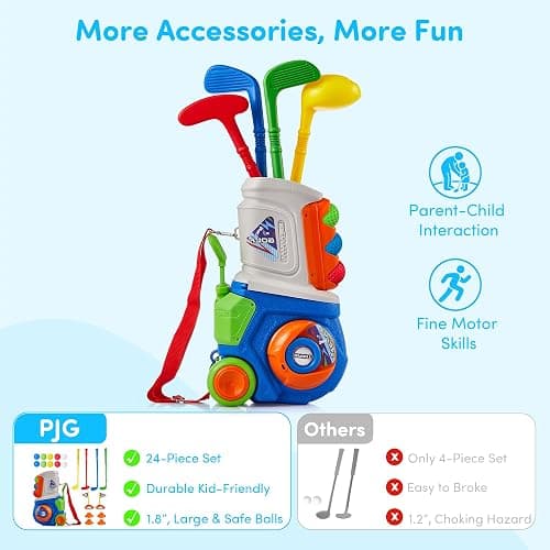 PJG Toddler Golf Set, Plastic Kids Golf Clubs Ages 1 2 3 4 5 Years Old with 4 Golf Clubs and 10 Balls, Indoor and Outdoor Toddler Golf Toys with Cart for Boys and Girls Birthday (Blue) thumbnail 3