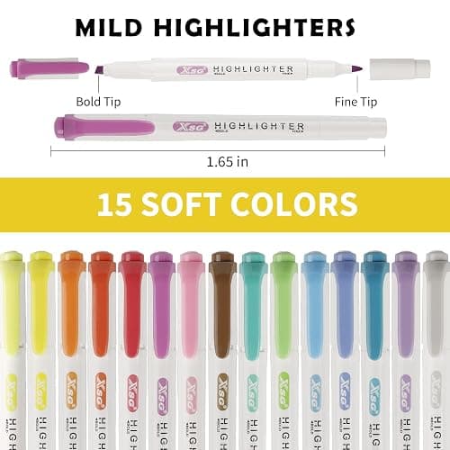 Highlighter Pens Collection Set, Pastel Highlighters,Double Ended Highlighter, Broad and Fine Tips,Warm Assorted Colours,Pack of 15 thumbnail 4