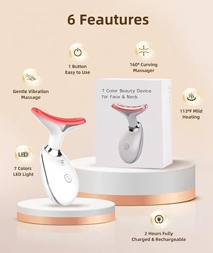 ELISHINE 7 Color Face and Neck Massager Light Therapy, Red Light Based Facial Massager for Skin Care, Firming, Smoothing (White) thumbnail 3