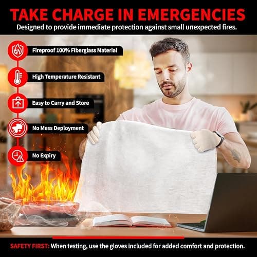 Protect Life Saving Emergency Fire Blankets 1 Pack - 40"x40", Fiberglass Fire Blanket for Home & Kitchen - Fire Suppression or Retardant Tarp - Fire Safety Kit for Car or Camping thumbnail 8