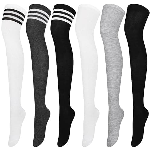Aneco 6 Pairs Over Knee Thigh Socks Knee-High Warm Stocking Women Boot Sock Leg Warmer High Socks for Daily Wear, Cosplay - Image 1