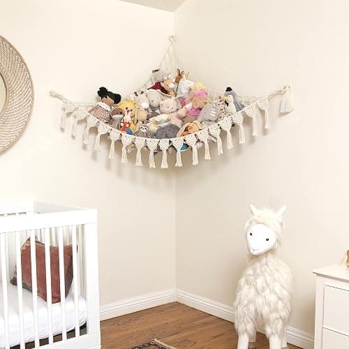 Abby Baby Extra Large Stuffed Animal Hammock with LED Lights 100% Natural Cotton Macrame Toy Storage Net for Plushies & Squishmallows Boho Macrame Corner Organizer for Kids’ Room or Nursery (Beige) thumbnail 2