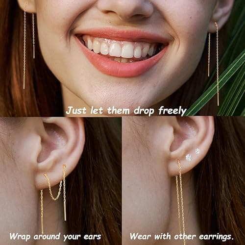 Sterling Silver Threader Chain Dangle Earrings,Versatile & Comfortable Hypoallergenic Silver Earrings 4.8 Inches thumbnail 3