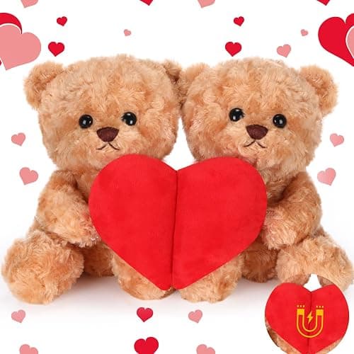 HyDren Valentine's Day Bear 10'' Magnetic Heart Bears 2-Pack – Split Heart Plush Stuffed Animals, Cute Couple Gift for Valentine, Anniversary, Birthday & Friendship Decor - Image 1