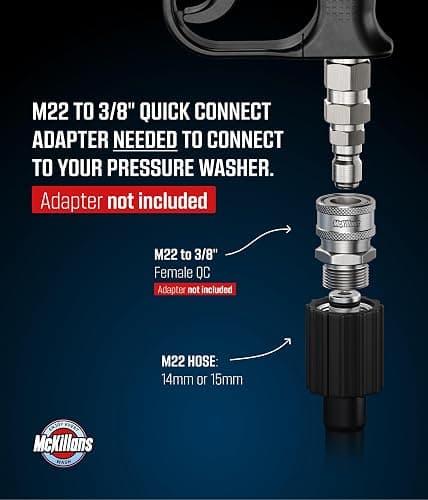 McKillans® Short Pressure Washer Gun with Swivel - High Pressure Water Handle with 3/8" Male Plug and 1/4” Quick Connector Coupler - Power Washer Gun Compatible with Foam Cannon - Car Wash Foam Gun thumbnail 6