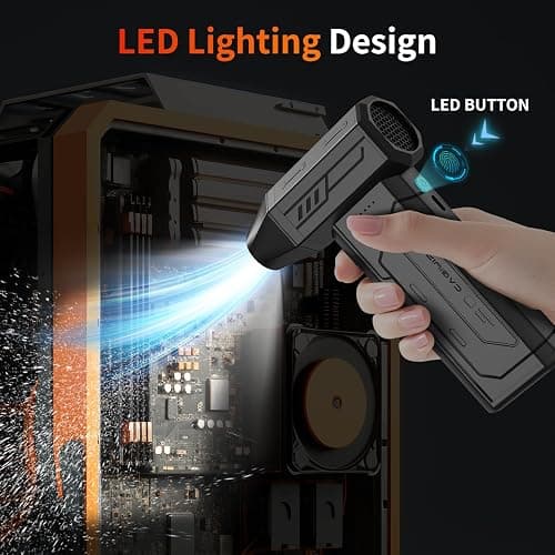 Compressed Air Duster,130000RPM Super Power Cordless Air Duster,Rechargeable Brushless Blower,3 Gear Adjustable Blower with LED Light,Dust Remover for Computer/House/Outdoor/Car thumbnail 2