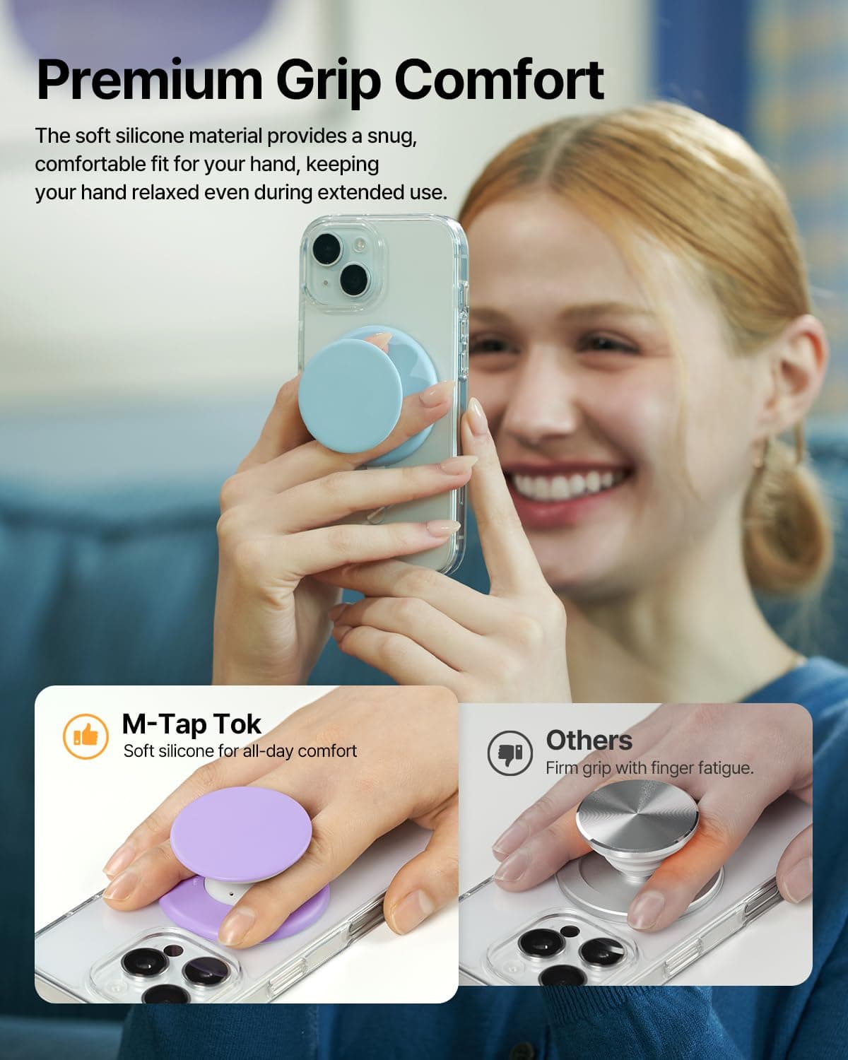 Sinjimoru for MagSafe Phone Grip, Soft Silicone Magnetic Finger Grip for iPhone 17/16/15/14/13, Comfortable One-Touch Holding, M-Tap Tok Black thumbnail 2