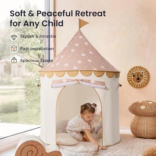 Tiny Land Kids Play Tent – Khaki Castle Tent for Kids Indoor, Neutral Toddler Tent for Girls & Boys, Portable Playhouse for Imaginative Play, Toys Gifts for 2 Year Old Girl & Boy thumbnail 4