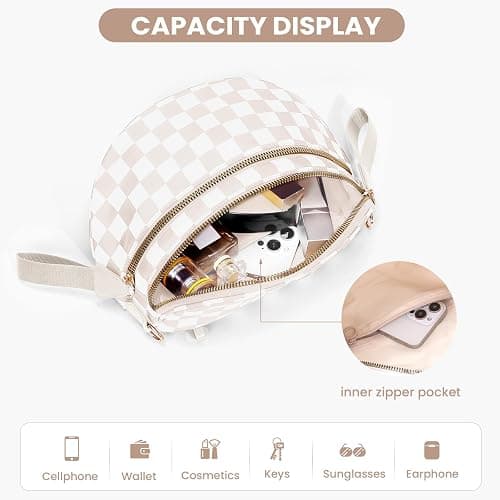 HICARRY Checkered Crossbody Purse for Women Nylon Checkerboard Bum Bags Checkered Cross Body Bags (Beige) thumbnail 3