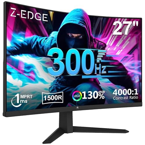 Z-Edge Ecran Pc Gamer Incurvé 27'' 300Hz (DP1.4 * 2), 1ms MPRT, FreeSync, FHD, 240Hz (HDMI2.0 * 2), Moniteur Gaming LED 16:9, Inclinaison Réglable, 1500R VA, 4000:1, VESA 100 * 100mm(DP Câble Inclus) - Image 1