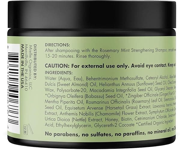 Mielle Organics Rosemary Mint Strengthening Hair Mask for Damaged Hair - Deep Conditioning Treatment Enriched with Biotin, Honey & Coconut Oil - Helps Encourage Longer, Healthier Strands (12 Oz) thumbnail 8