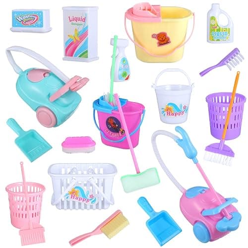 22 Pieces Miniature Bucket Doll Housework Cleaning Supplies Mini Dollhouse Accessories Mop Dustpan, Brush, Broom, Bucket Dollhouse Furniture Decoration Accessories for Dolls Pretend Play, Random Color - Image 1