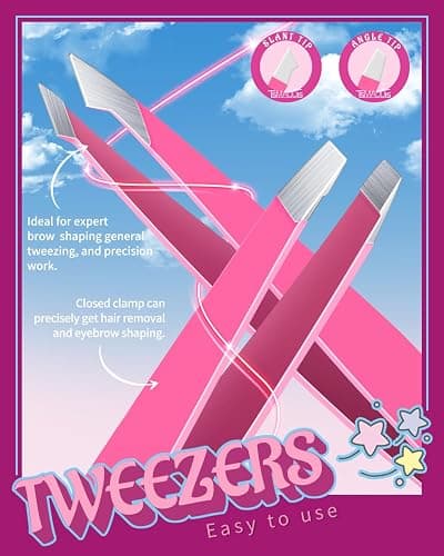 TsMADDTs 6 PCS Eyebrow Tweezers Set, Tweezers for Women Facial Hair with Curved Scissor and Eyebrow Brush for Ingrown Hair thumbnail 3
