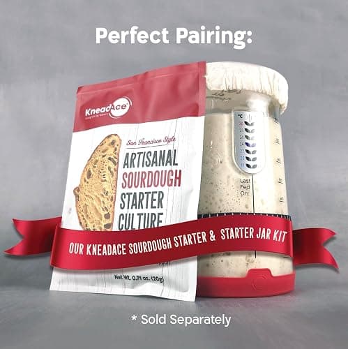 KneadAce Pro Sourdough Bread Starter Kit - 34 oz Large Capacity Sourdough Starter Jar with 5 unique features for the perfect sour dough bread & sourdough starter kit - sourdough bread baking supplies thumbnail 6