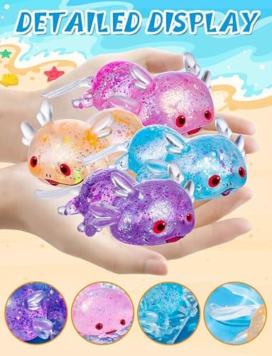 4PCS Glitter Axolotl Stress Relief Ball Axolotl Sensory Fidget Toys Cute Axolotls Toys for Adults Kids Soothing Classroom Office Birthday Party Gift (4 Colors) thumbnail 3
