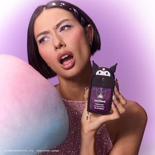 Touchland x Kuromi Hydrating Hand Sanitizer Spray & Case Travel Size | TSA ready Power Mist with skincare benefits. Giftable & collectible set with a bag charm case and Cotton Candy scent. thumbnail 6