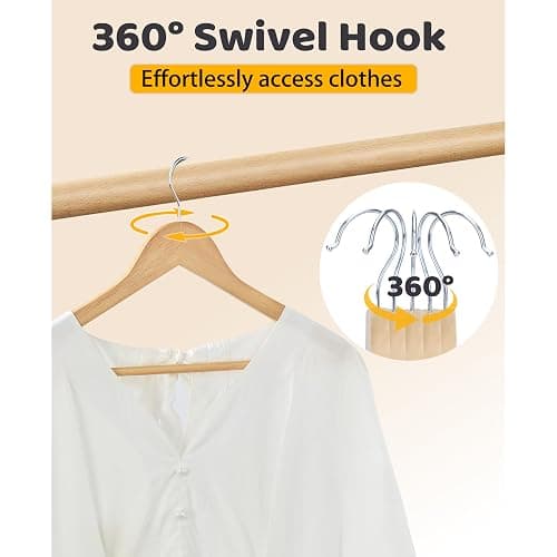 Edergoo Wooden Hangers 30 Pack, Smooth Wood Hangers with 360 Swivel Hook & Notches, Natural Solid Coat Hangers Wooden for Closet thumbnail 5
