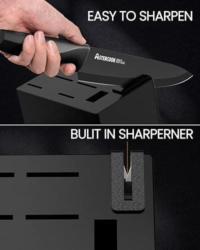 Astercook Knife Set, Kitchen Knife Set with Built-in Sharpener Block, Dishwasher Safe, 15 Pieces German Stainless Steel Knife Block Set, Black thumbnail 5