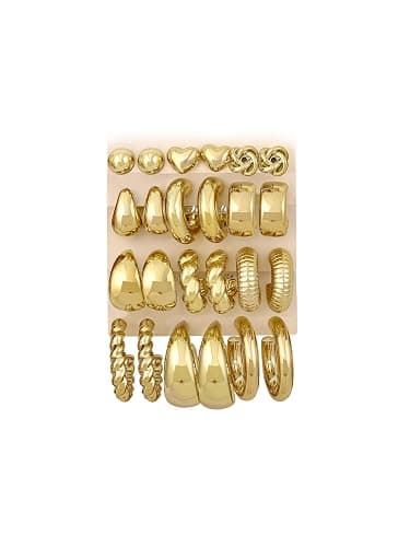 12 Pairs Chunky Gold Hoop Earrings for Women Trendy, Gold Plated Lightweight Hypoallergenic Stack, Thick Open Twisted Huggie Hoops Earring Set - Gold Chunky - Image 1